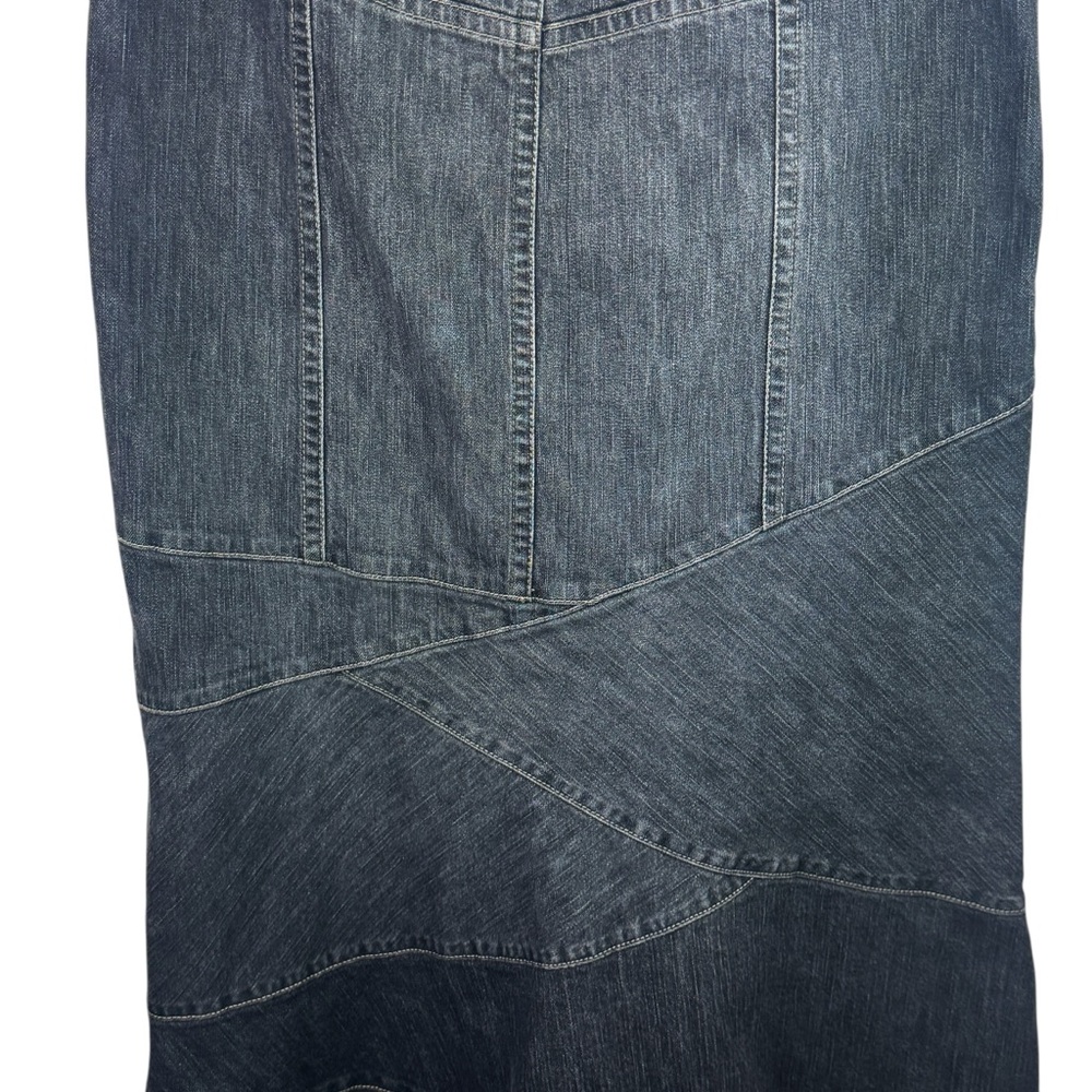 DKNY Y2K Denim Maxi Skirt Paneled Zig Zag Ruffle Mermaid Flare Boho Women's 12 - Picture 9 of 12